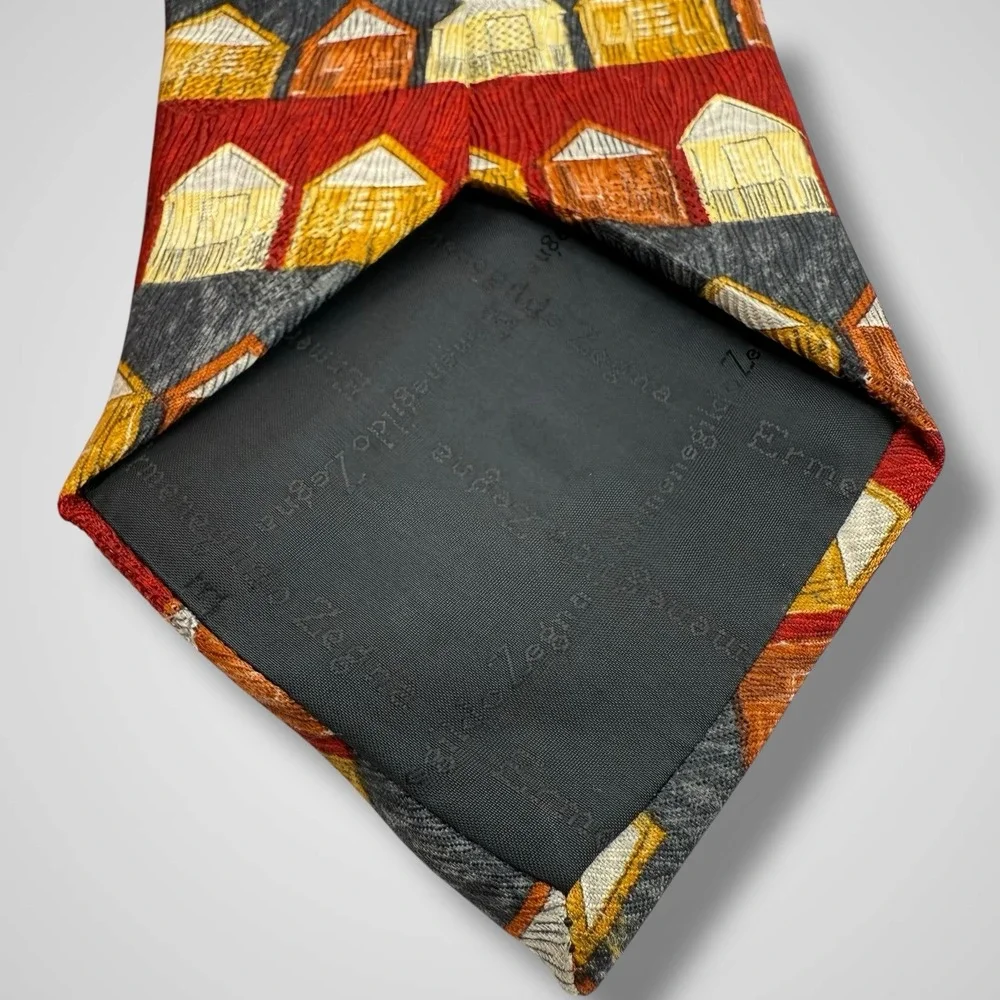 ERMENEGILDO ZEGNA Mens Silk Necktie ITALY Luxury Houses‎ Village Burgundy Multi